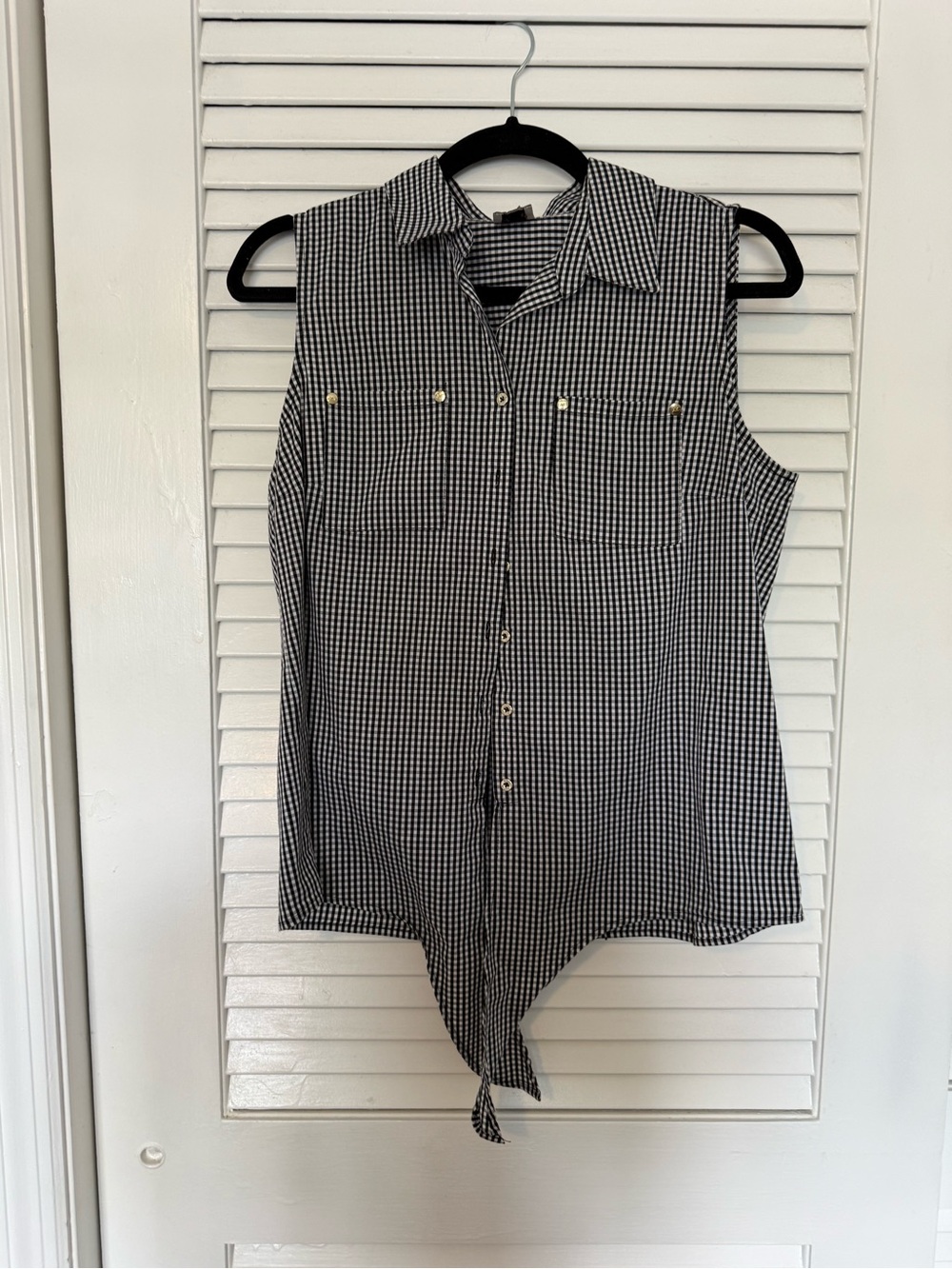 Anne Klein Black & White Gingham Button Shirt